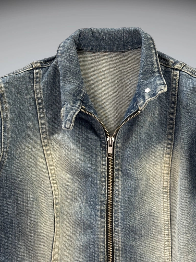 Light Wash Blue Denim Zip Jacket Women (S)