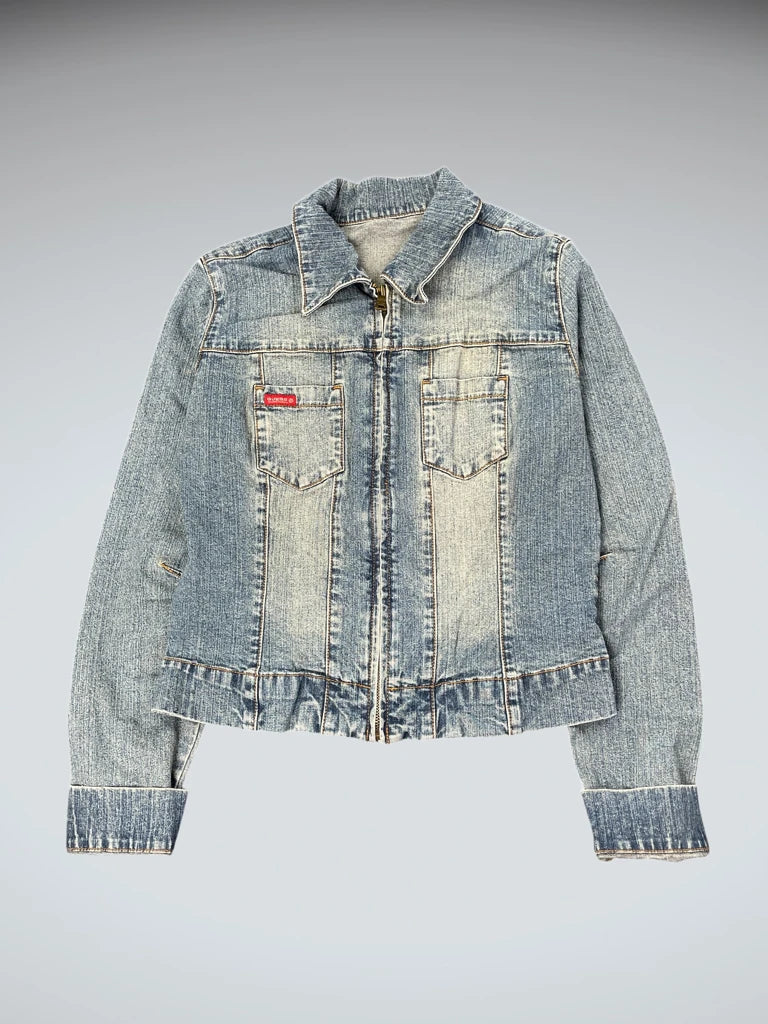 Light Washed Vintage Denim Jacket with Logo Patch (S)