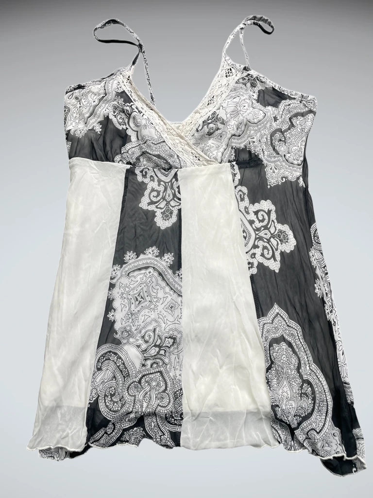Black and White Paisley Lace Trim Cami Top (S)