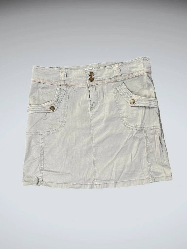Grey Utility Style Chino Skirt with Button Flap Pockets (S)