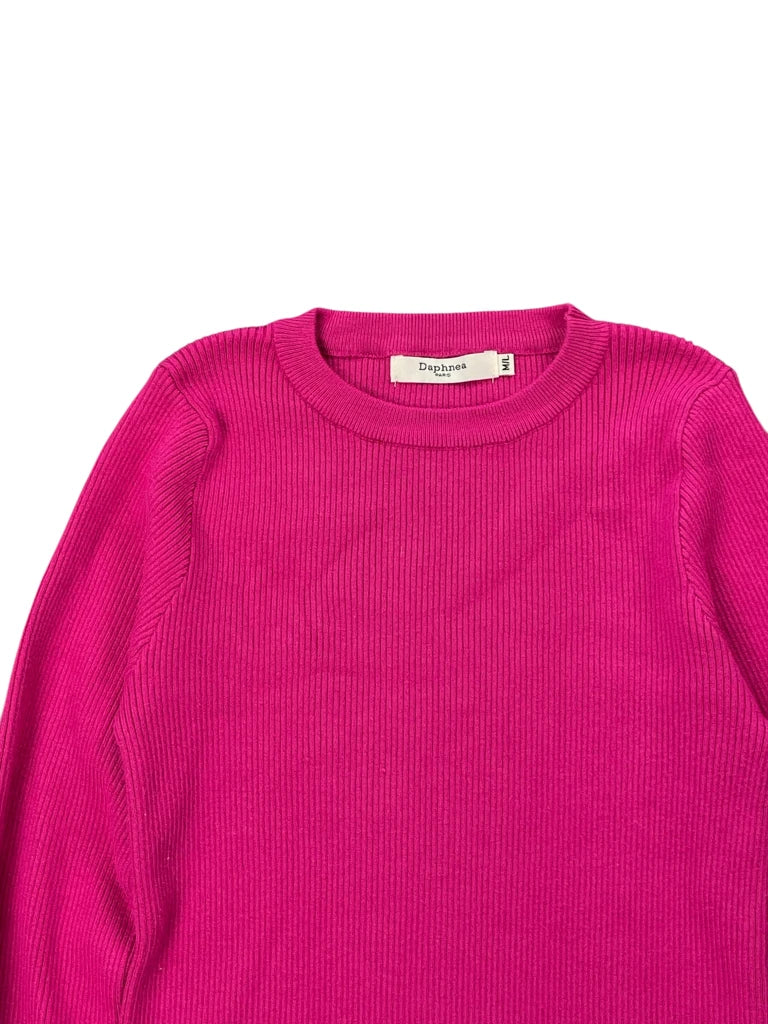 Hot Pink Knit Sweater with Feather Cuffs (XS)