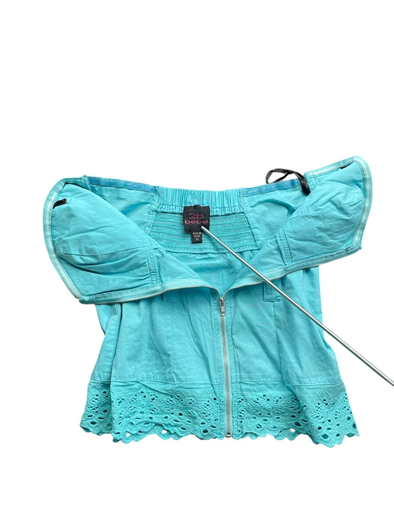 Turquoise Eyelet Hem Zipper Corset Top (S)