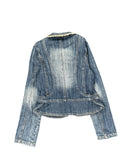 Shiny Denim Blazer with Lace Trim (XS)