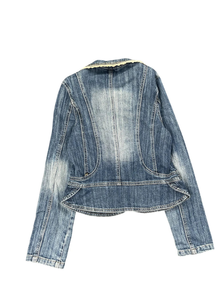 Shiny Denim Blazer with Lace Trim (XS)
