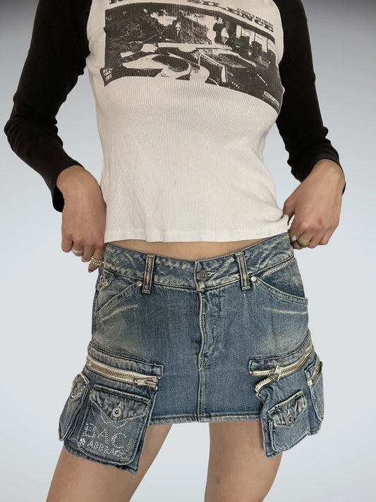 Blue Denim Skirt with Bags