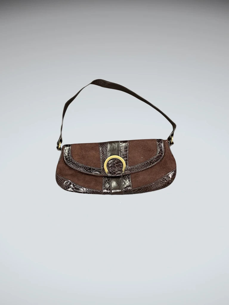 Fiorelli Brown Suede Snake Trim Shoulder Bag (ONESIZE)
