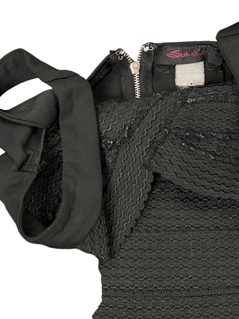 Black-on-Black Patterned Lace Lingerie Top (S)