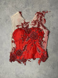 Red Floral Top with Paillettes