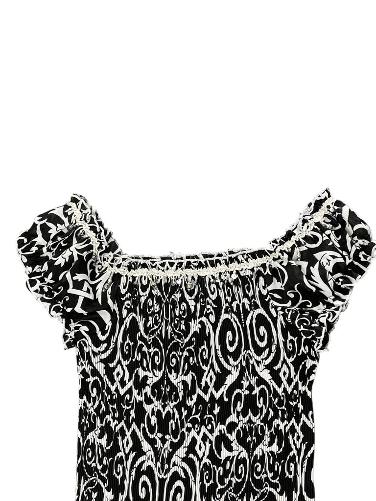 Black White Paisley Off-Shoulder Boho Top (S)