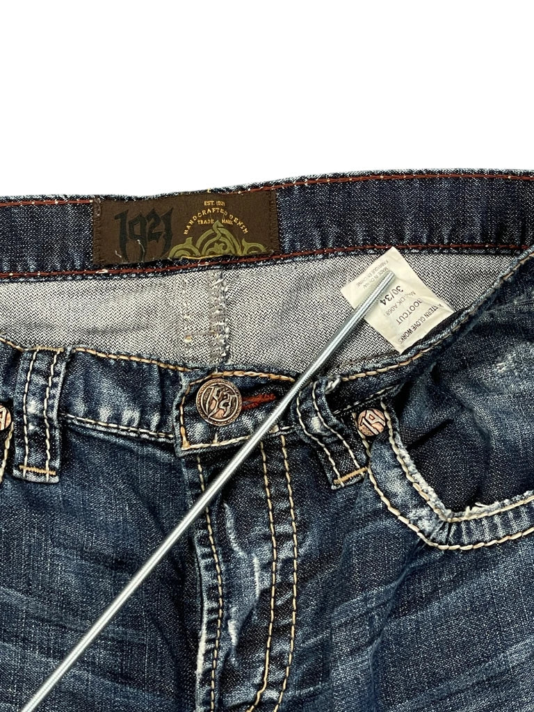 Vintage Distressed Bootcut Jeans with Embroidered Pockets (L)