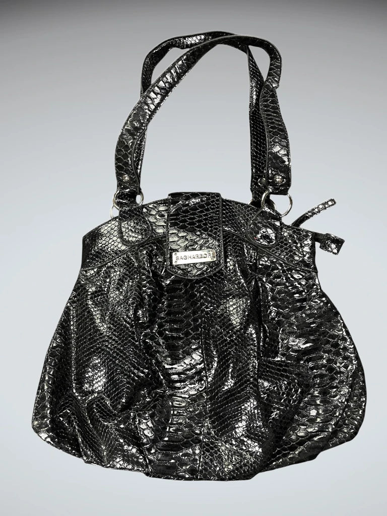 Black Shiny Snakeskin Effect Bag (ONESIZE)