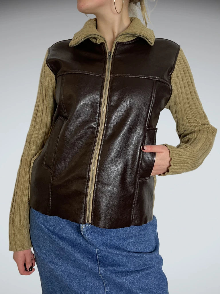 Leather jacket with fabric