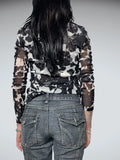 flower black and white blouse