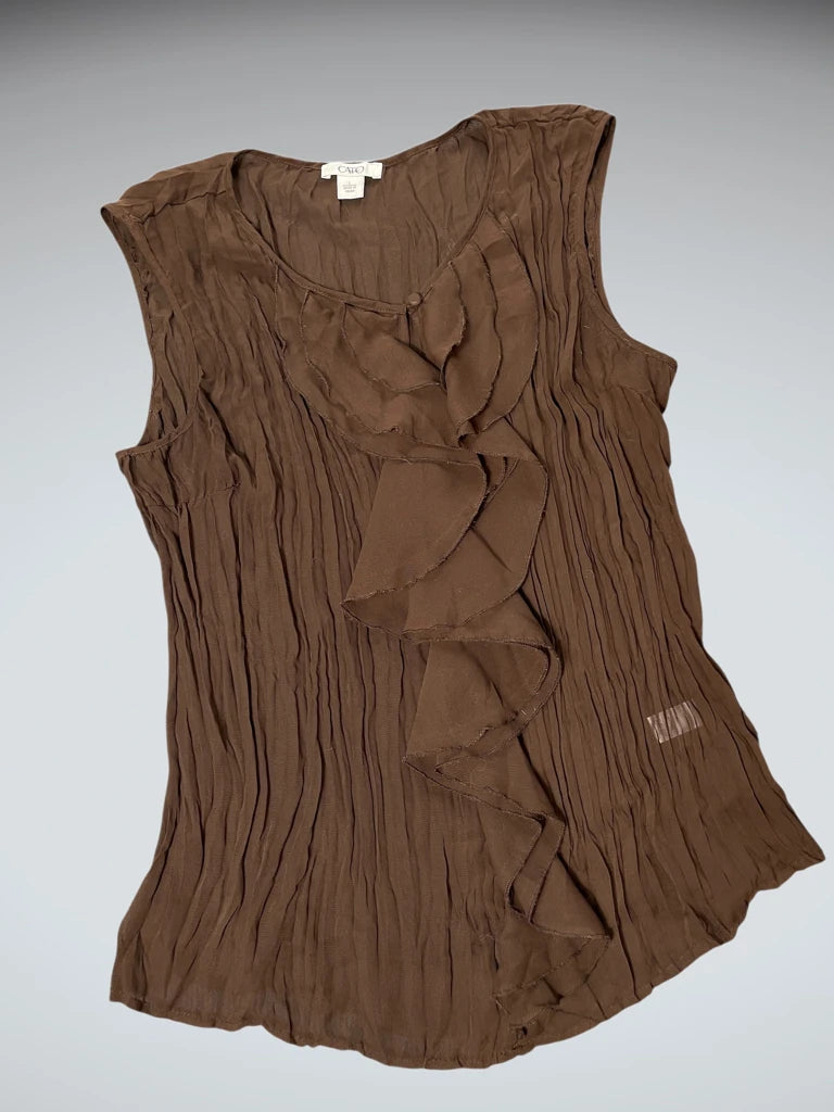 Chocolate Chiffon Ruffle Top (L)