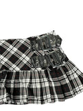 Hell Bunny Punk Plaid Pleated Skirt with Buckles (XS)