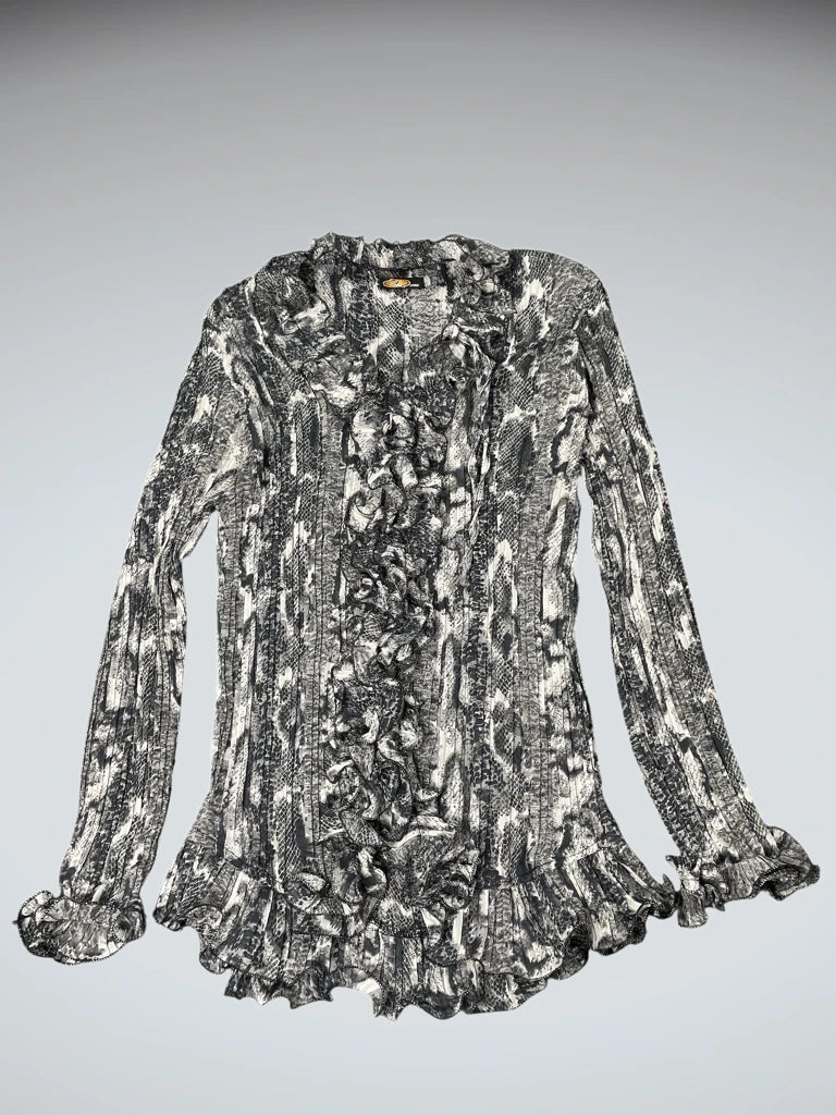 Y2K blue snakeskin ruffle mini dress (M)
