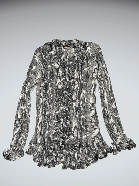 Y2K blue snakeskin ruffle mini dress (M)