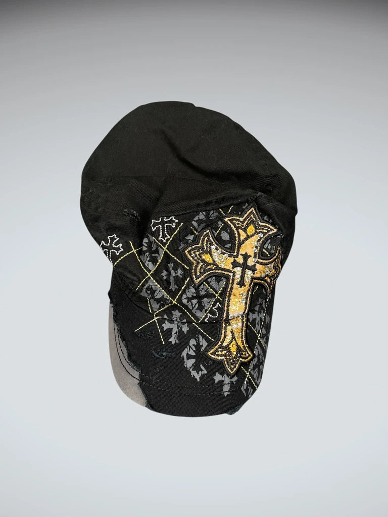 Black and Gold Cross Stitch Cap (ONESIZE)
