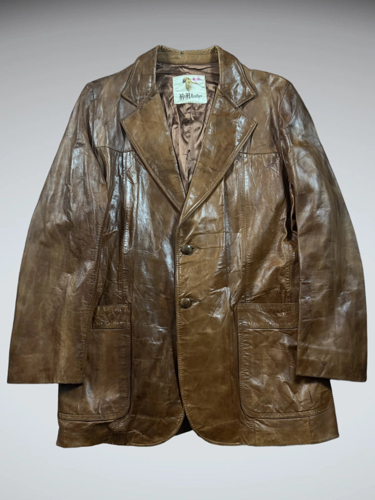 H&H Light Brown Vintage Leather Blazer Coat (XL)