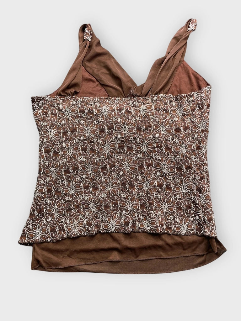 Brown Shimmer Lace Overlay Top (M)