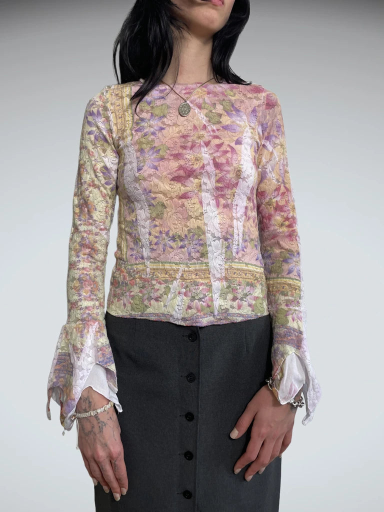 long sleeve flower top (L)