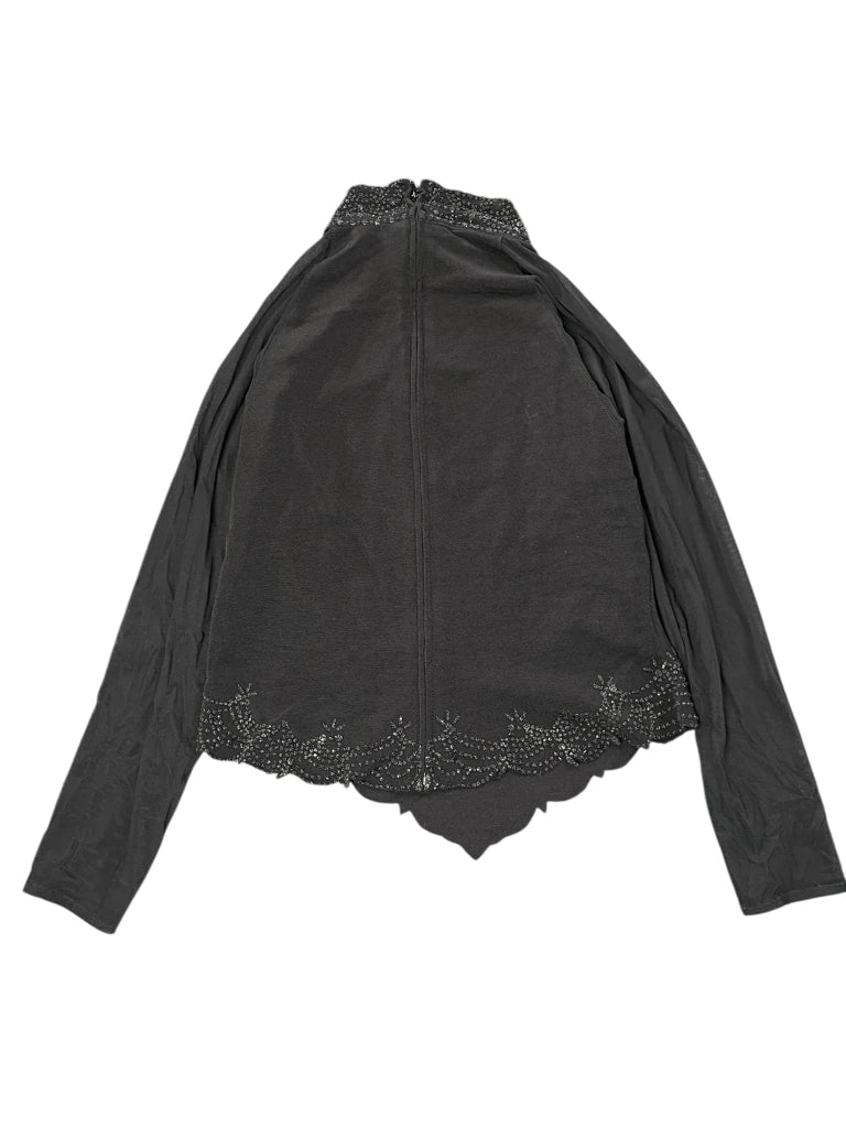 Tadashi Black Beaded High Neck Top (XL)