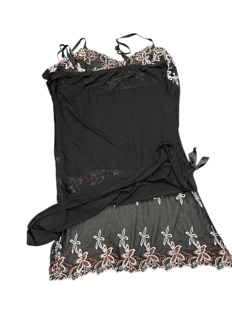 Black Floral Embroidered Sheer Top (S)