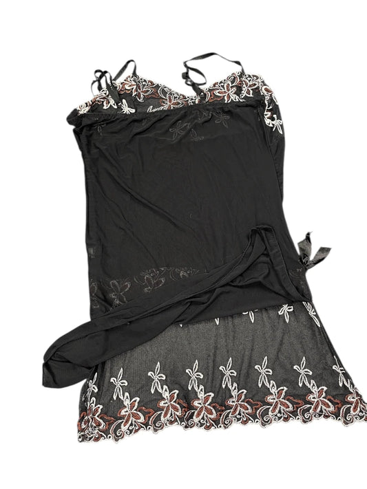 Black Floral Embroidered Sheer Top (S)