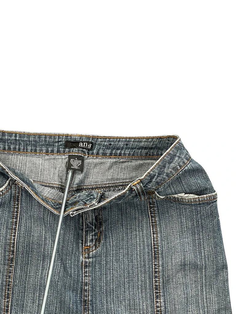 Long Blue Denim Skirt with Panel Design (S)