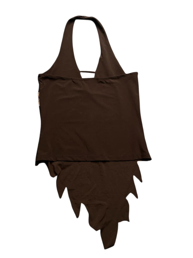 Brown Floral Asymmetrical Halter Top (S)