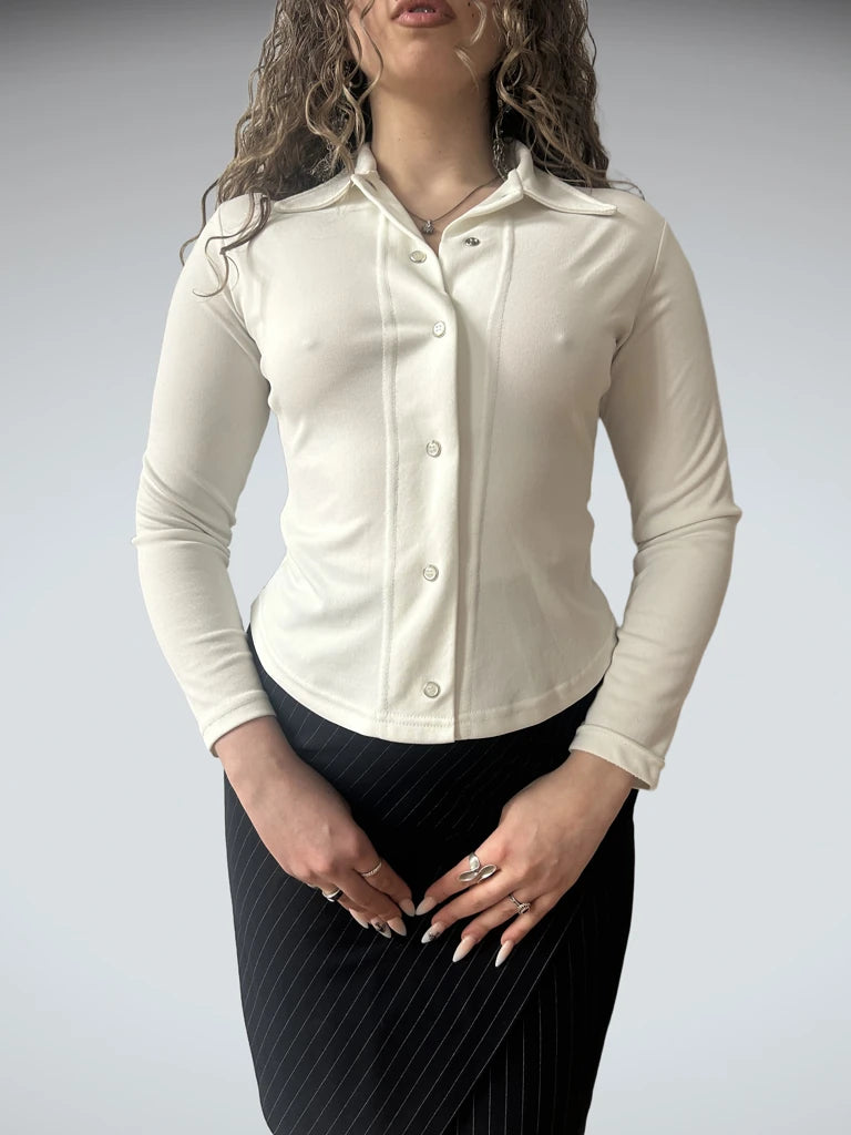 White stretchy button up