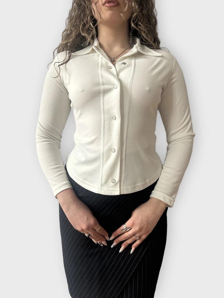 White Stretch Button-Up Shirt (M)