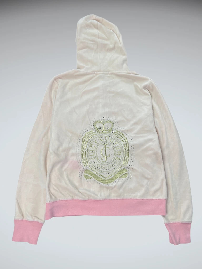 White Pink Crest Velour Hoodie (XL)