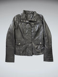 Vintage Black Genuine Leather Pocket Jacket Women (M)