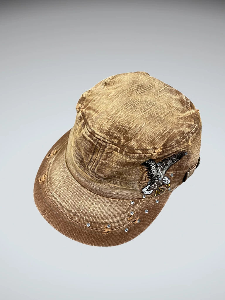 Brown Distressed Eagle Military Cap (ONESIZE)