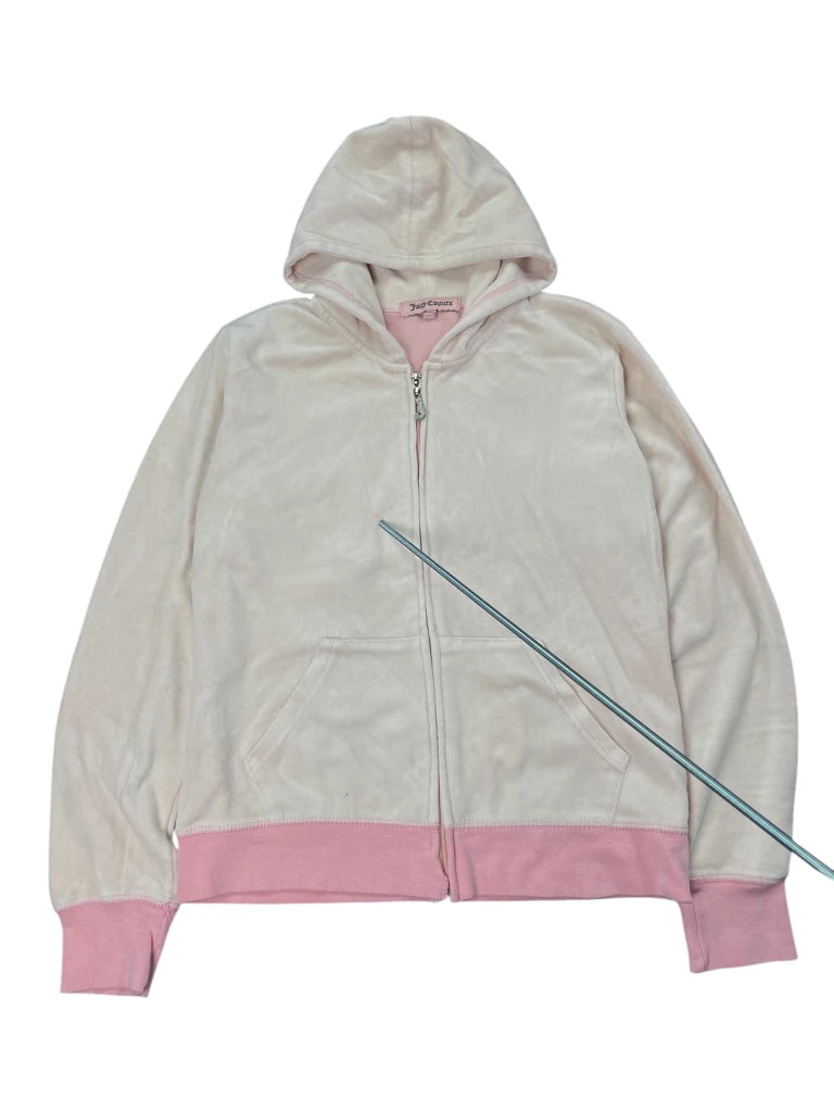 White Pink Crest Velour Hoodie (XL)