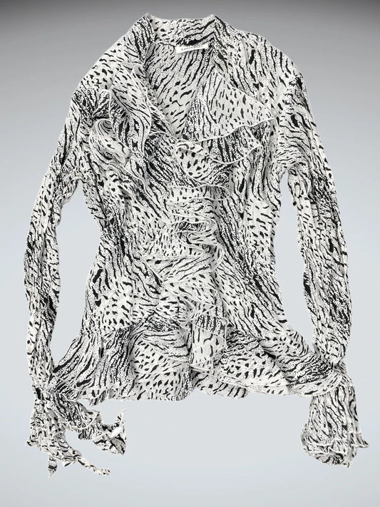 Kaelyn Max White Tiger Print Long Vintage Top (S)