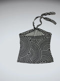 Y2K Op-Art Black & White Tie Top (M)