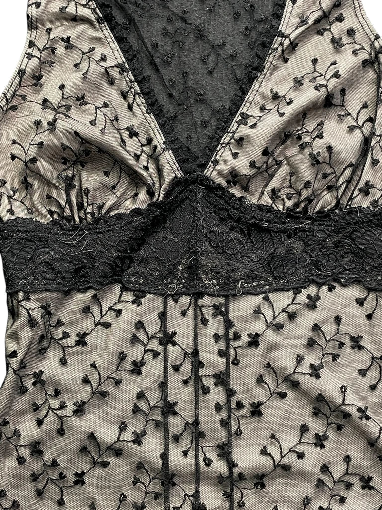 Black Beige Lace Floral Camisole (S)
