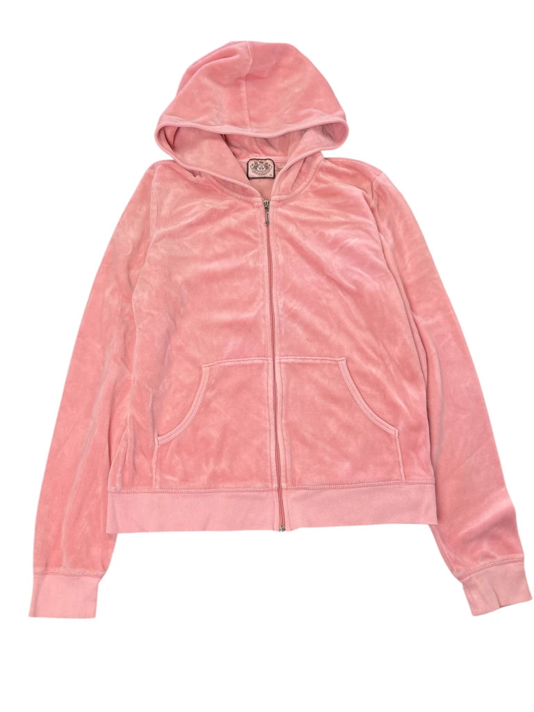 Pink Velour Crown Zip Hoodie (XL)