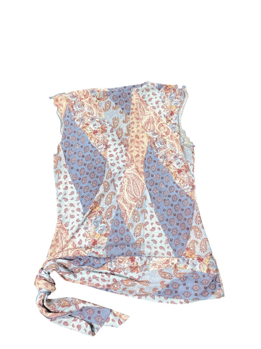 Beige Blue Paisley Wrap Top (M)