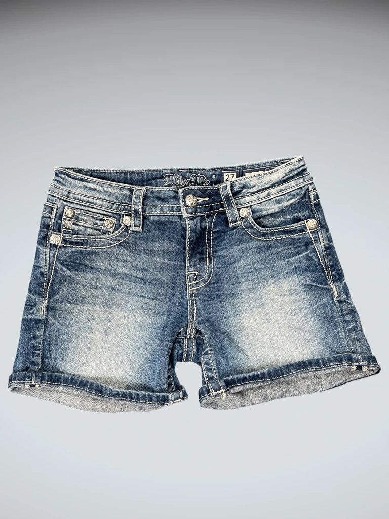 Miss Me Light Wash Rolled Hem Denim Hotpants (L)