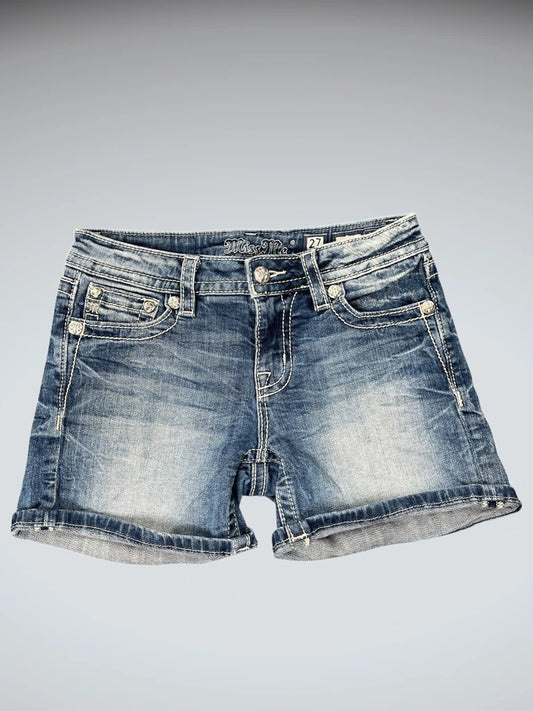 Miss Me Light Wash Rolled Hem Denim Hotpants (L)