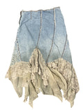 Boho Floral Embroidered Denim Skirt (S)