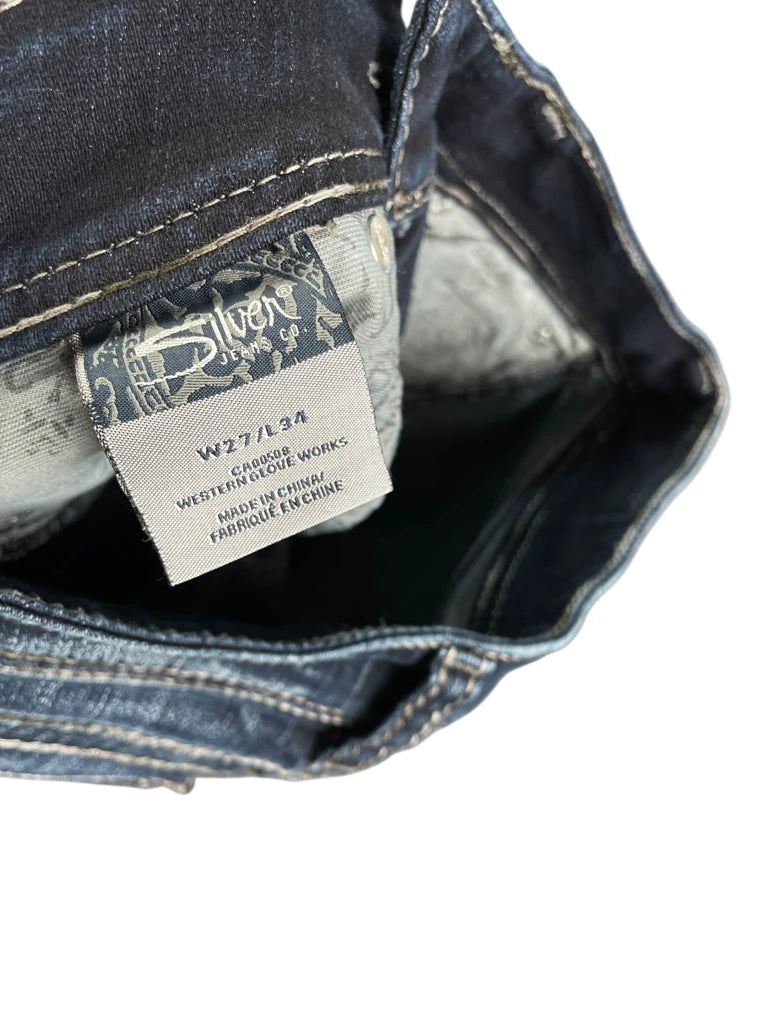 Dark Wash Bootcut Jeans with Contrast Stitching (S)
