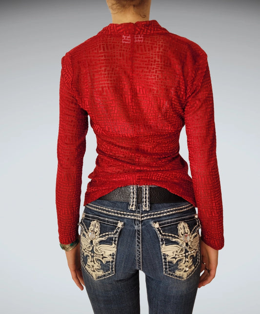 Red Textured Wrap Longsleeve Top (L)