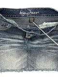 Arya Frayed Hem Faded Denim Mini Skirt (S)