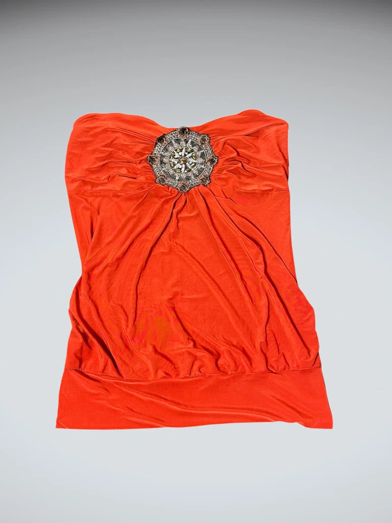 Orange Beaded Strapless Tube Top (S)