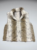 Vintage White Brown Faux Fur Vest Women (L)
