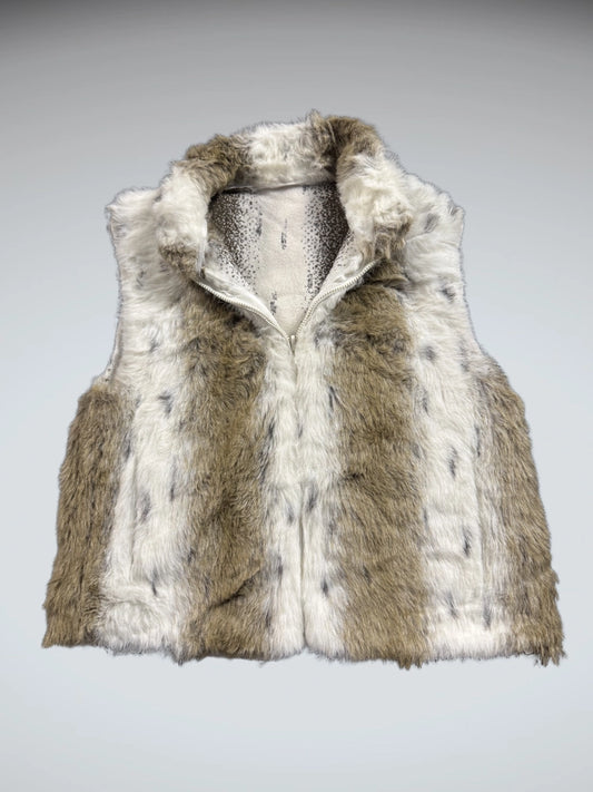 Vintage White Brown Faux Fur Vest Women (L)